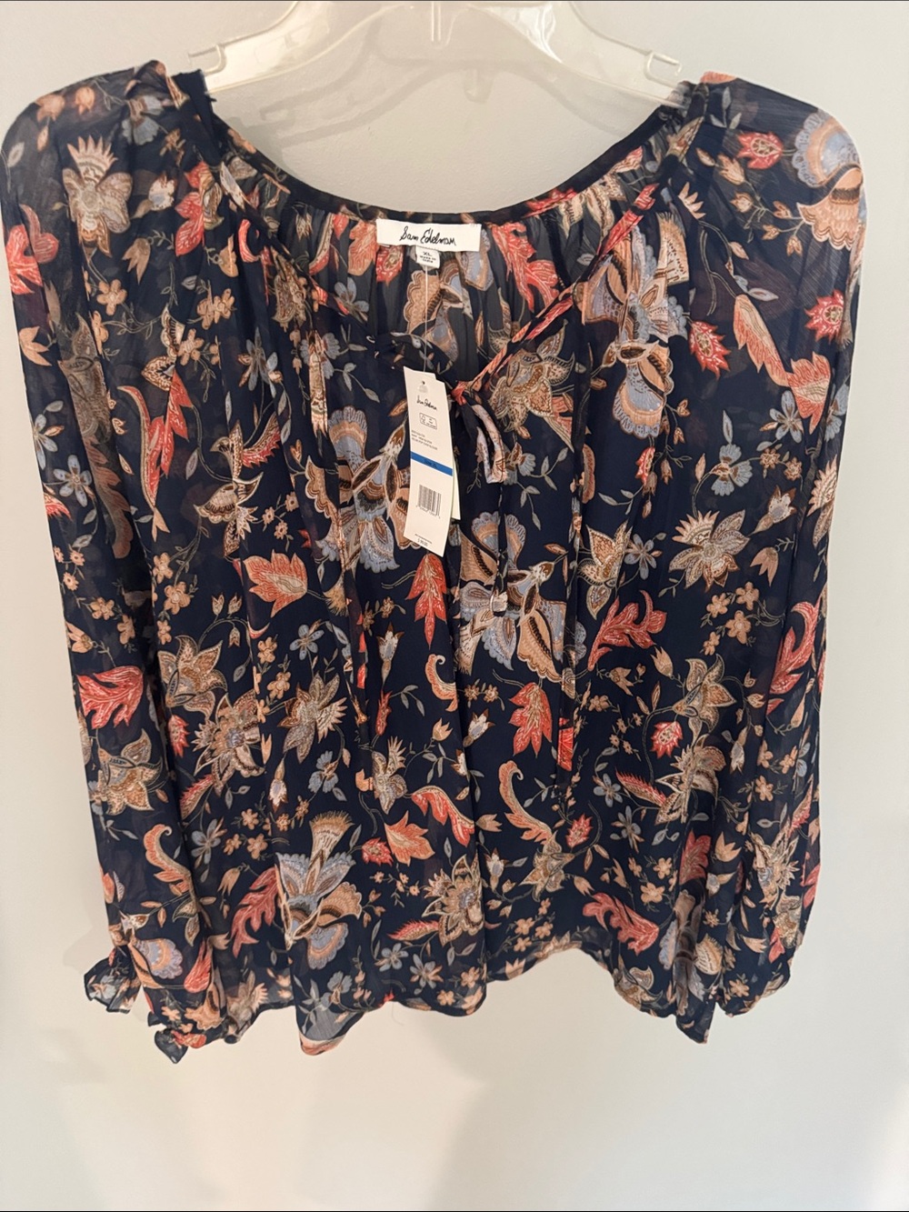 Sam Edelman Navy Floral Tie-Front Peasant Blouse